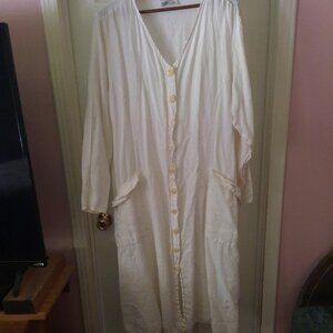 L Flax Mid-Length White Linen Dress